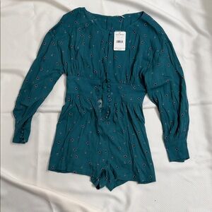 Free People Long sleeve Romper Green Floral NWT Size XS